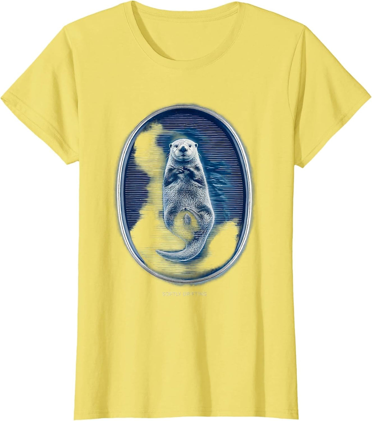 Softly Drifting Cyanotype Sea Otter Animal Lover Humor T-Shirt - Lemon Yellow