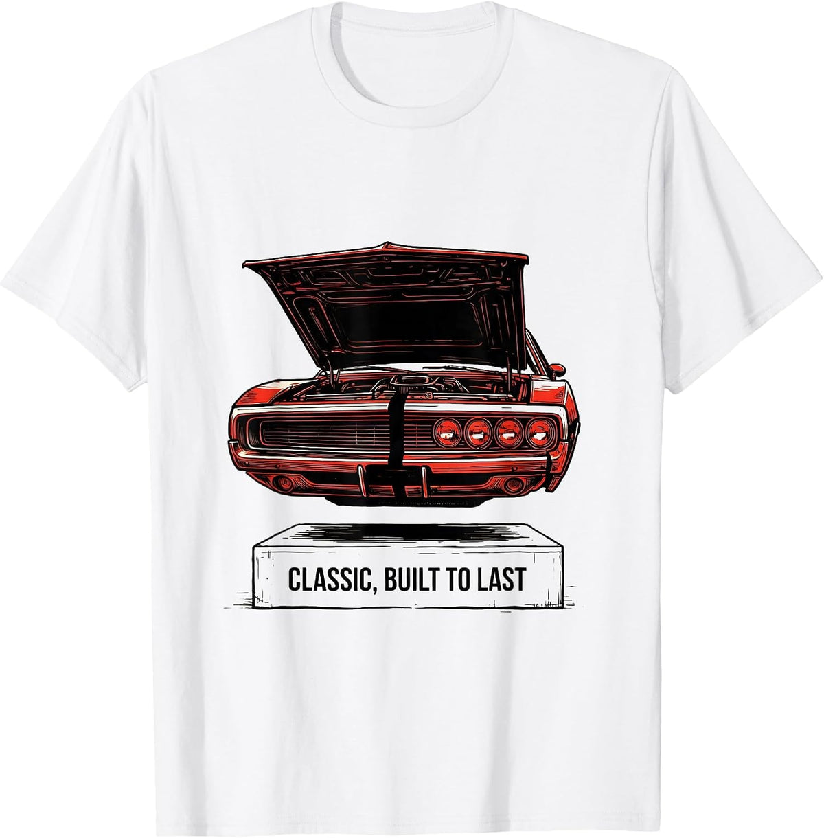 Men's Classic Built To Last Vintage Muscle Car Racing Enthusiast T-Shirt - White