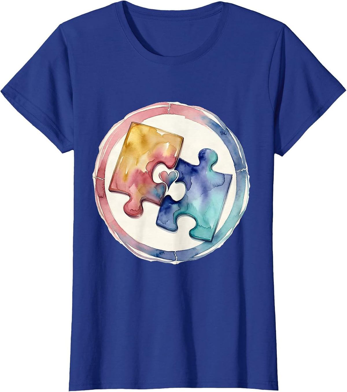 Women's Autism Mom Puzzle Pieces Connected Love Design T-Shirt - Royal Blue