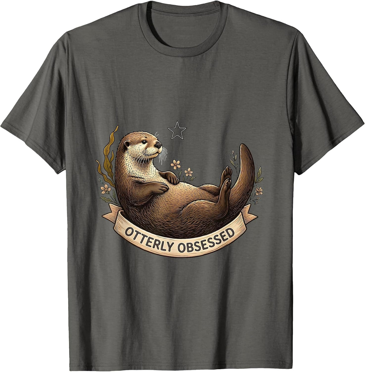 Otterly Obsessed Sea Otter Lover Design T-Shirt - Asphalt Grey