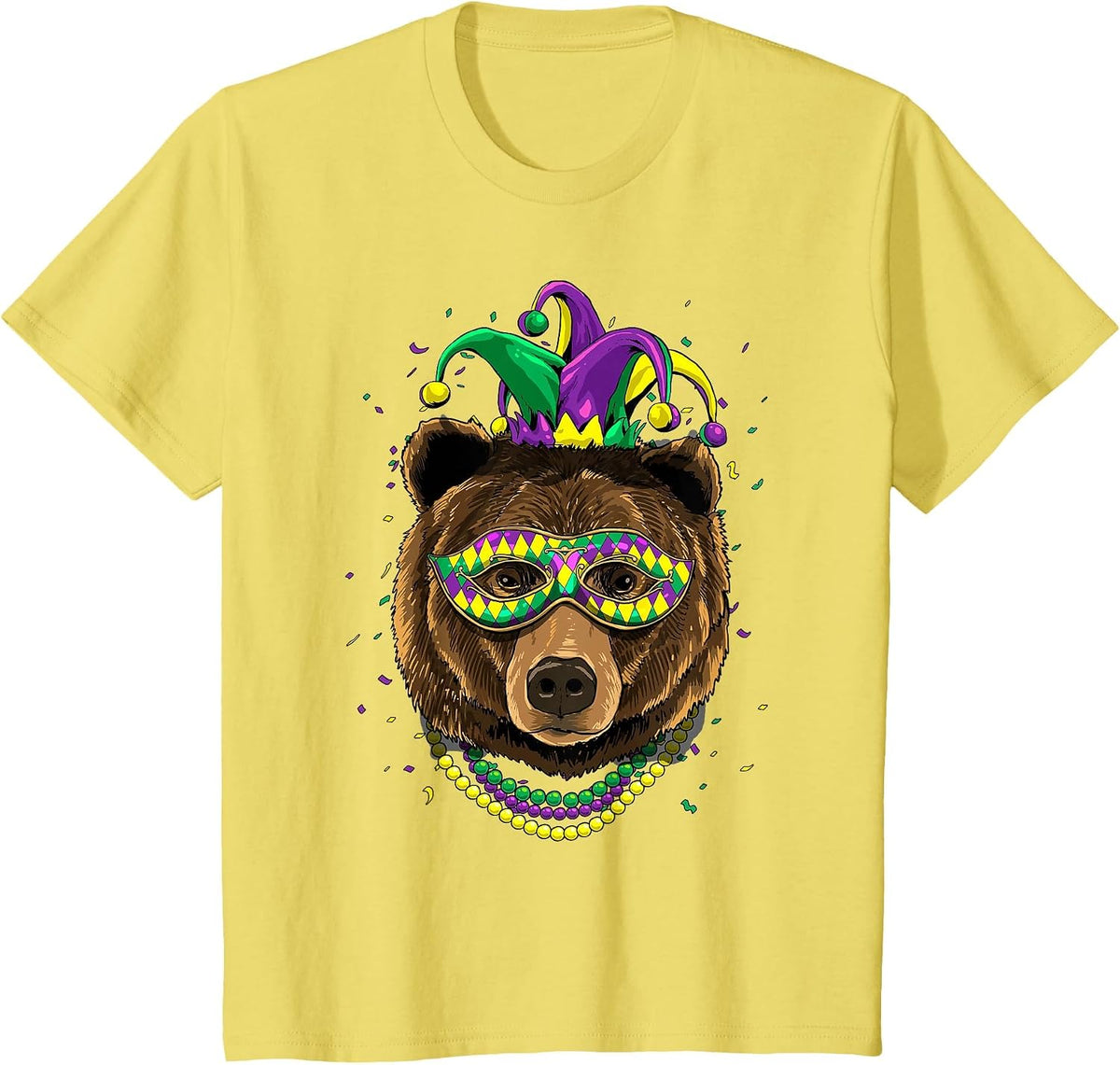Bear Animal Lover Cute Mardi Gras Carnival Jester T-Shirt, Youth, Lemon Yellow, Small - As Pictured