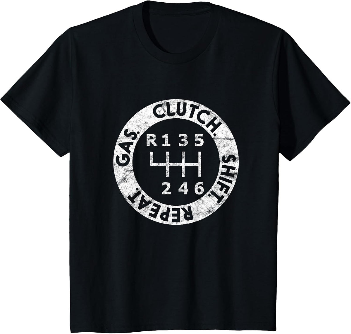 Gas. Clutch. Shift. Repeat. 6-Speed Stick Shift Driver Mens T-Shirt - Black