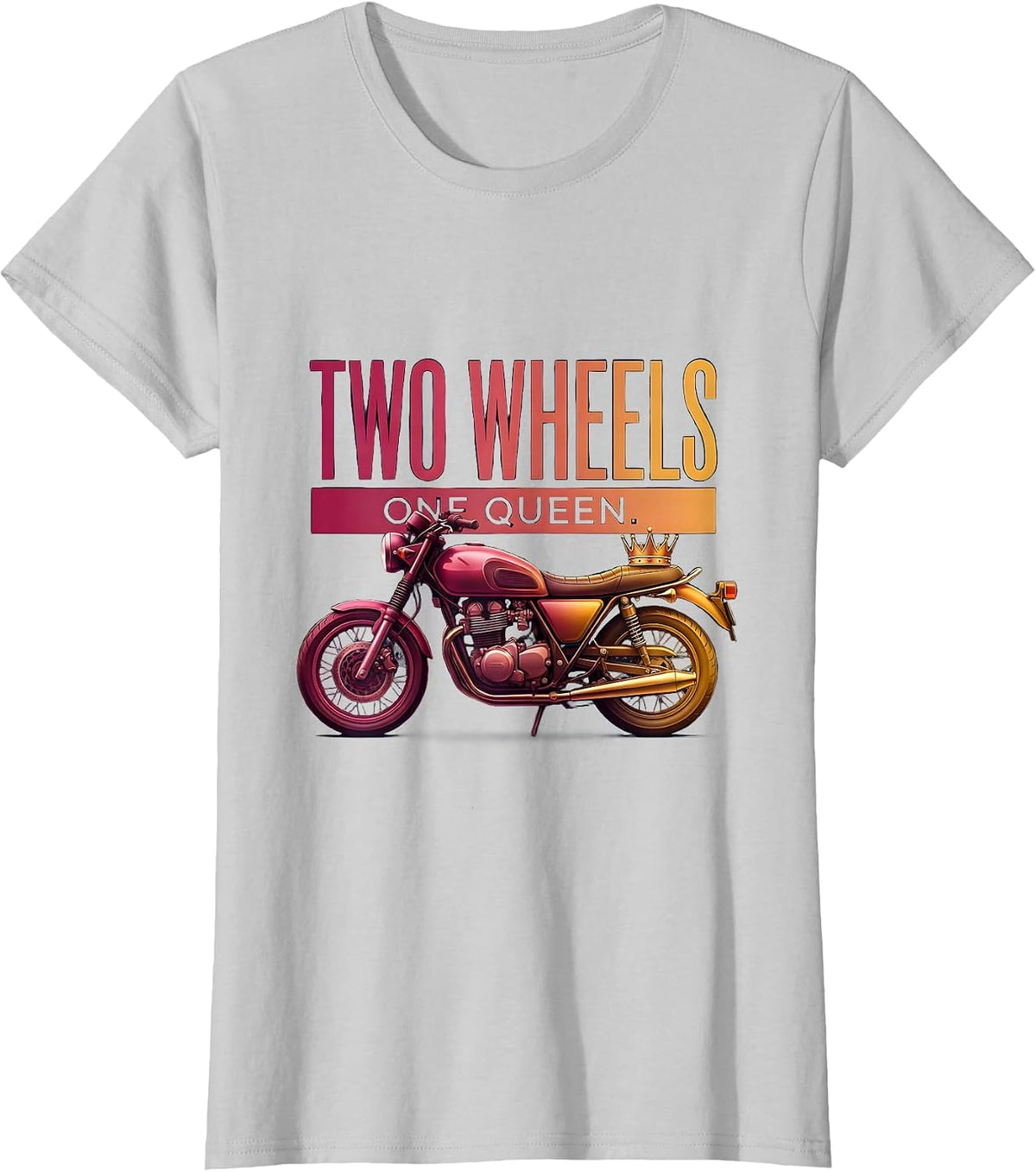 Two Wheels One Queen Biker Graphic Design T-Shirt - Silver Grey