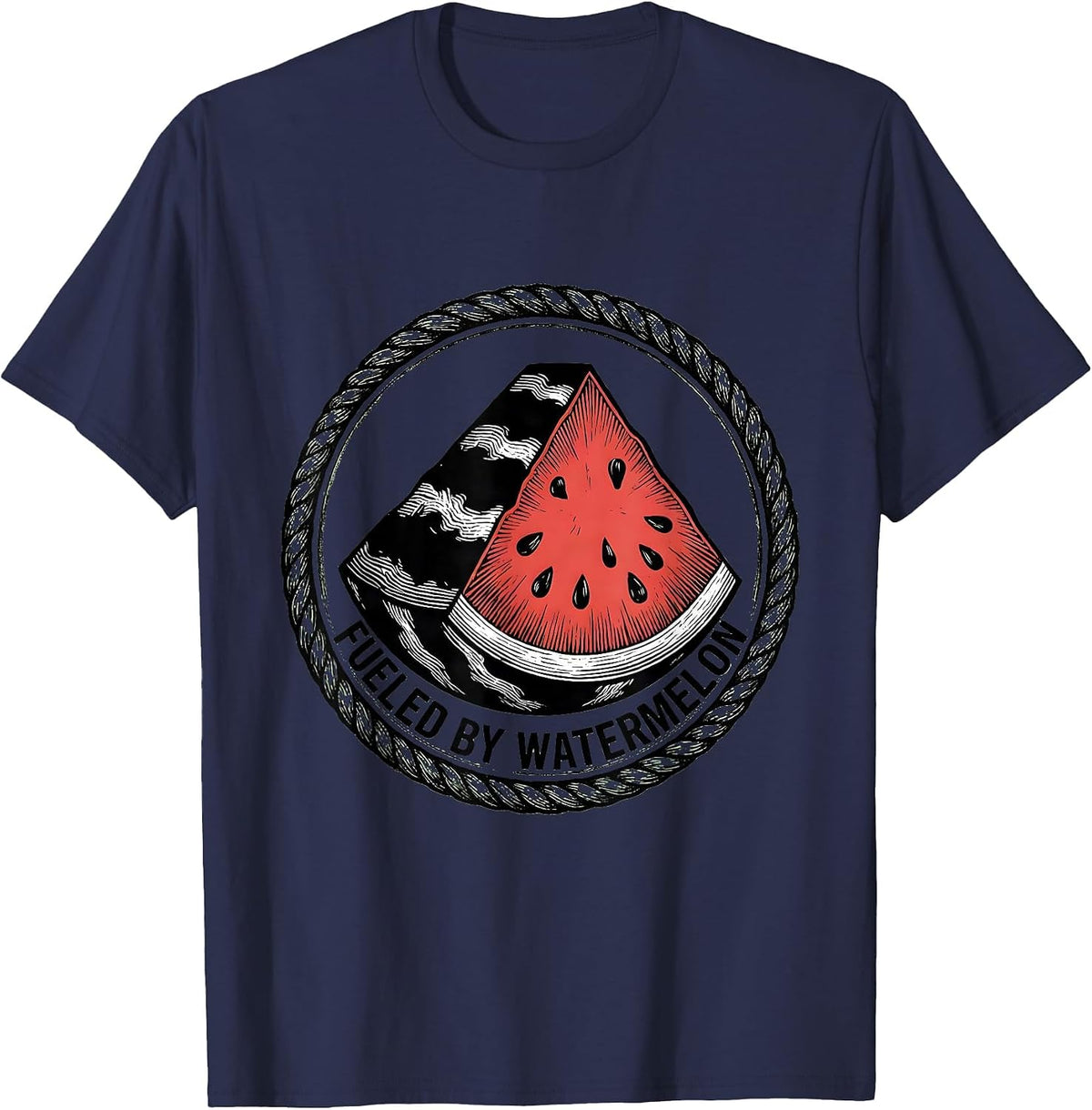 Fueled By Watermelon Summer Fruit Design T-Shirt - Navy Blue