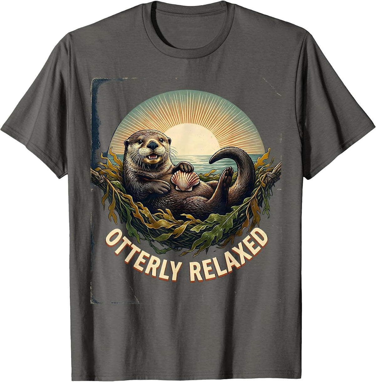 Otterly Relaxed Vintage Cute Otter Lover Humor Sea Animal T-Shirt - Asphalt Grey