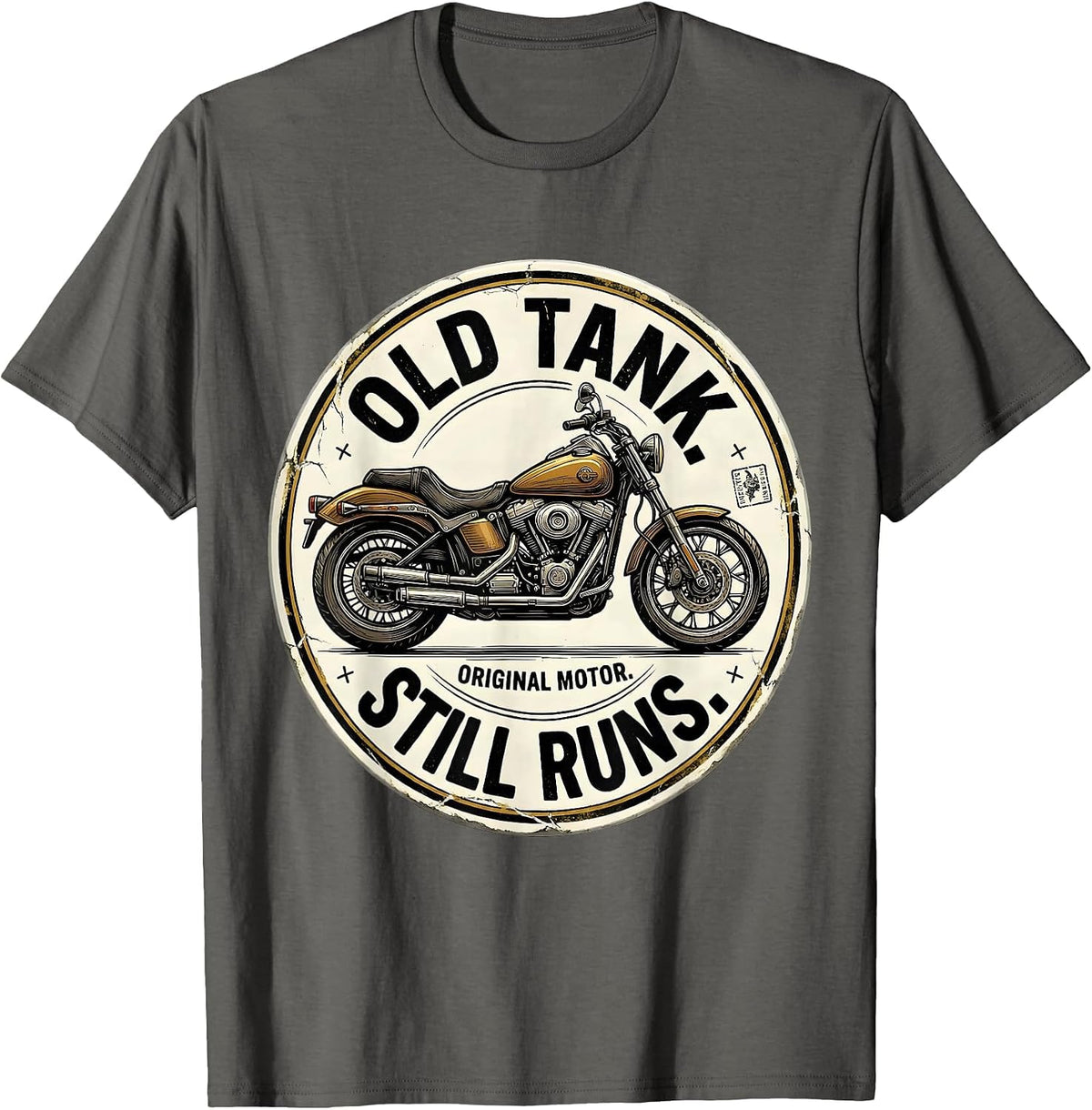 Men's Old Tank Original Motor Still Runs Funny Biker Motorcycle T-Shirt - Asphalt Grey