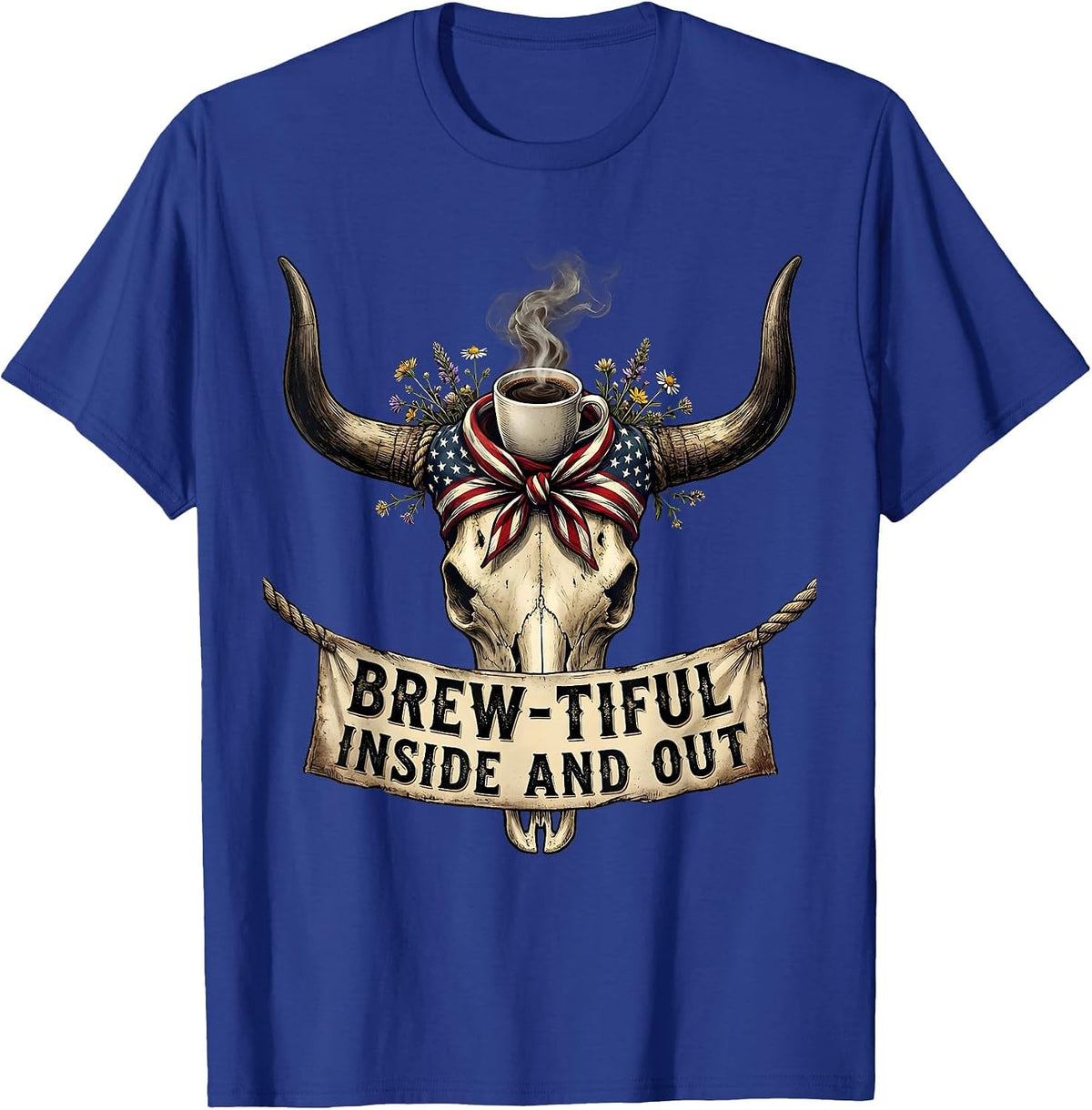 Brew-tiful Inside and Out Coffee Lover Design T-Shirt - Royal Blue