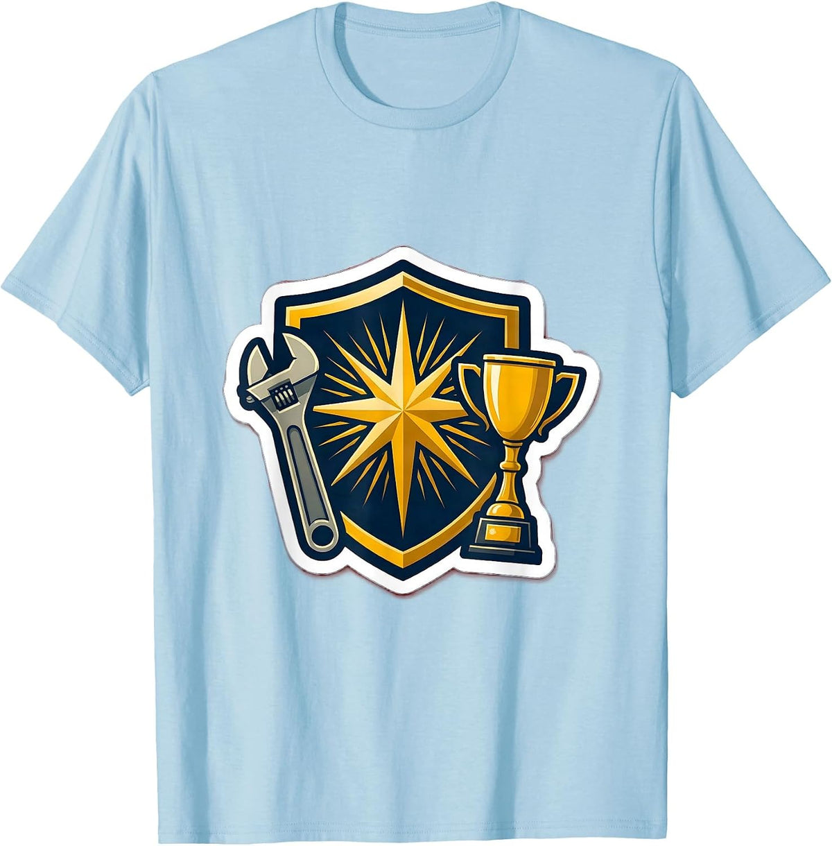 Men's Dad Badge Wrench and Trophy Graphic Tee T-Shirt - Baby Blue