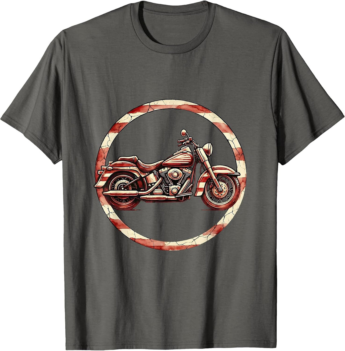 Patriotic Vintage Motorcycle Flag Graphic T-Shirt - Asphalt Grey