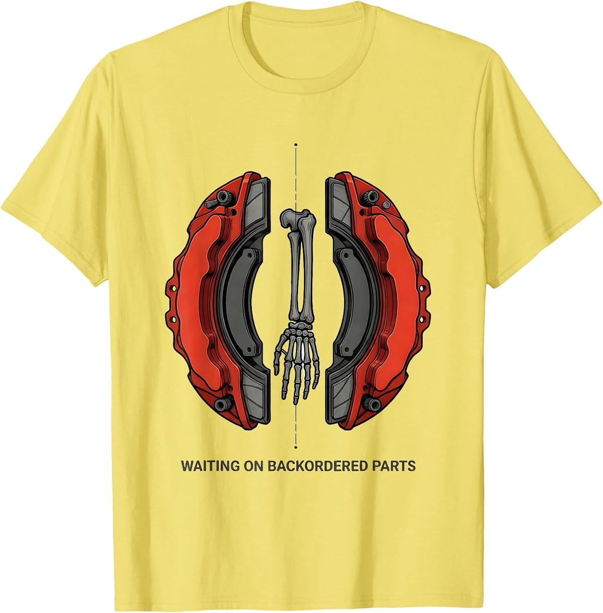 Men's Waiting On Backordered Parts Funny Mechanic Skeleton Auto T-Shirt - Lemon Yellow