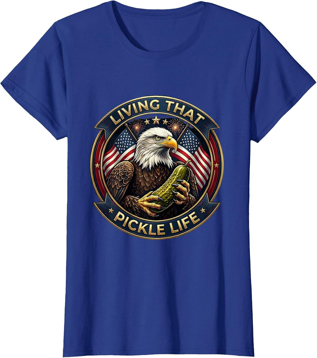 Women's Living That Pickle Life Funny Pickle Design T-Shirt - Royal Blue