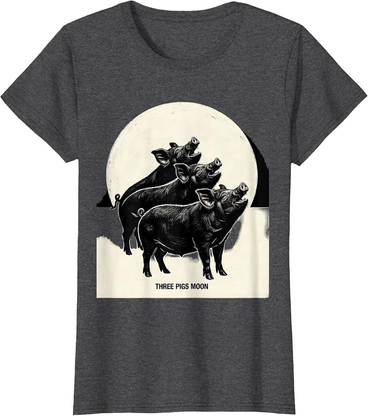 Women's Three Pigs Moon Scratchboard Meme Humor Animal Lover Gift T-Shirt - Dark Heather Grey
