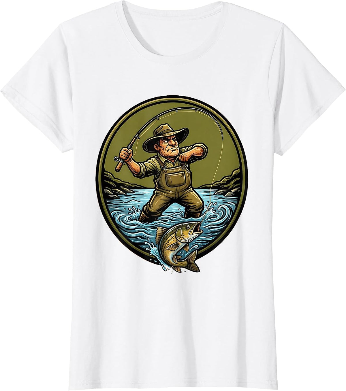 Fly Fisherman Waders and Fly Rod Graphic T-Shirt - White
