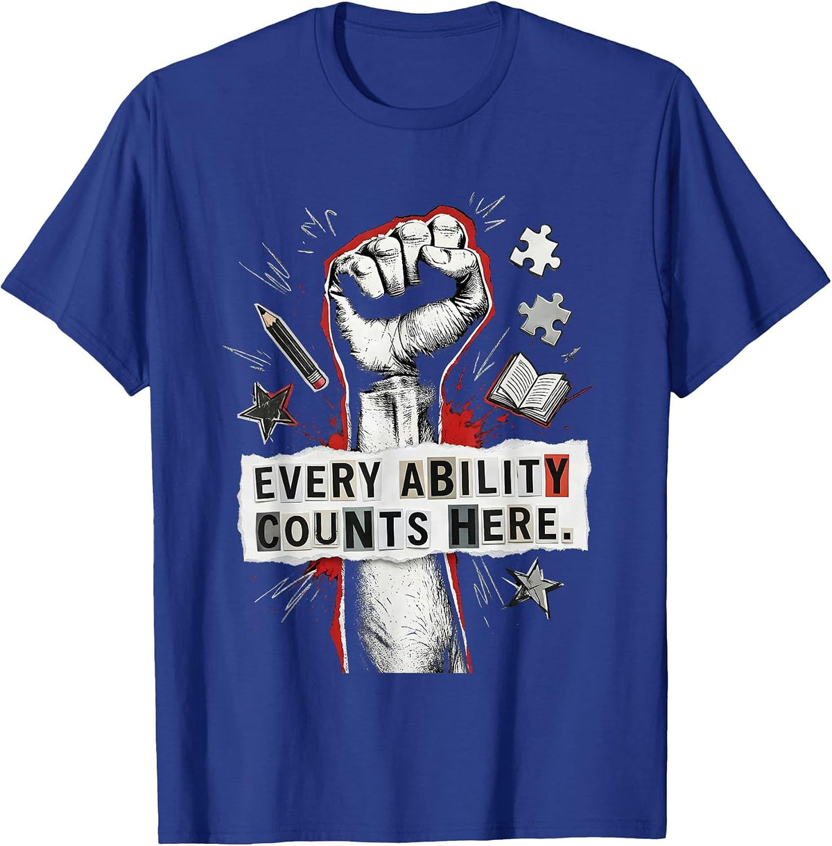 Men's Every Ability Counts Here Sped Teacher Design T-Shirt - Royal Blue