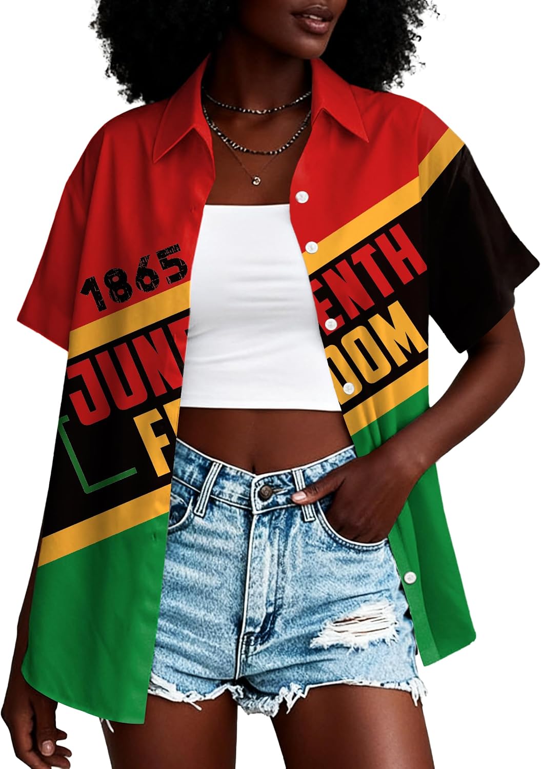 Juneteenth Shirts for Women Black History Button Down Shirt 1865 African American Freedom Blouse African Flag Tee Tops -