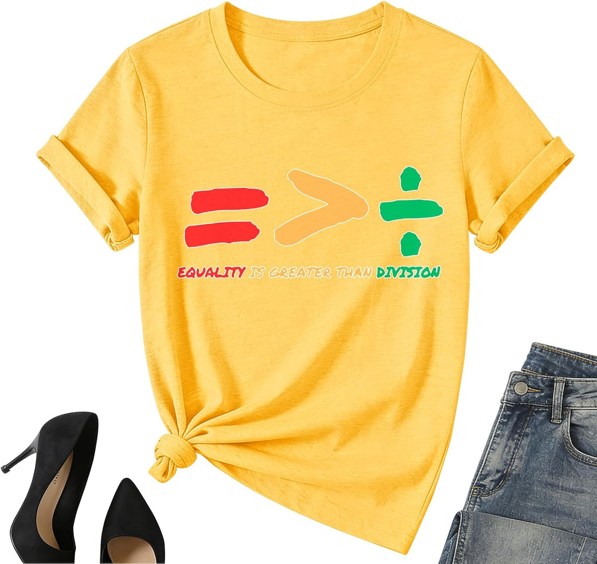 Juneteenth Shirt Women-Black History Month Short Sleeve African American Equality is Greater Than Division Tee Tops -