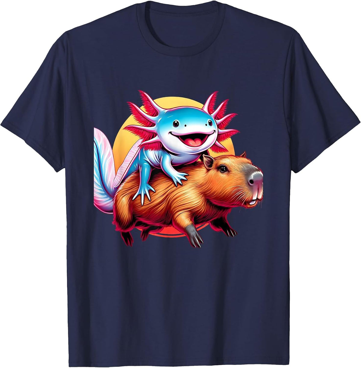 Funny Capybara Graphic Tee Men Women Kids Boys Axolotl Lover T-Shirt - Navy Blue