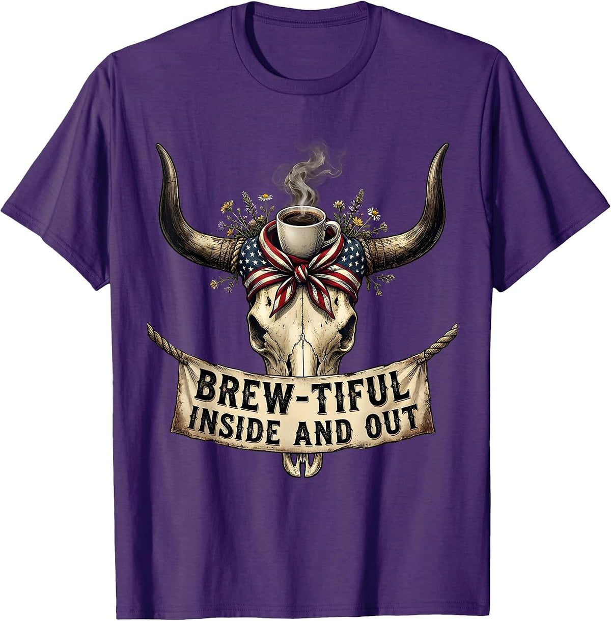 Brew-tiful Inside and Out Coffee Lover Design T-Shirt - Purple