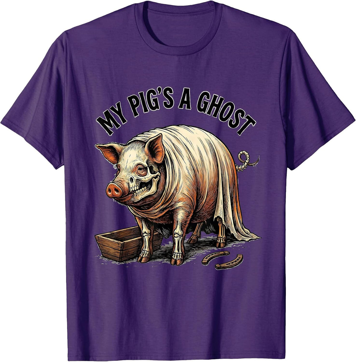 Men's My Pig's a Ghost Western Cowboy Skeleton Halloween Humor T-Shirt - Purple