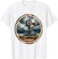 Rusted Windmill Stormy Sky Country Graphic T-Shirt - White