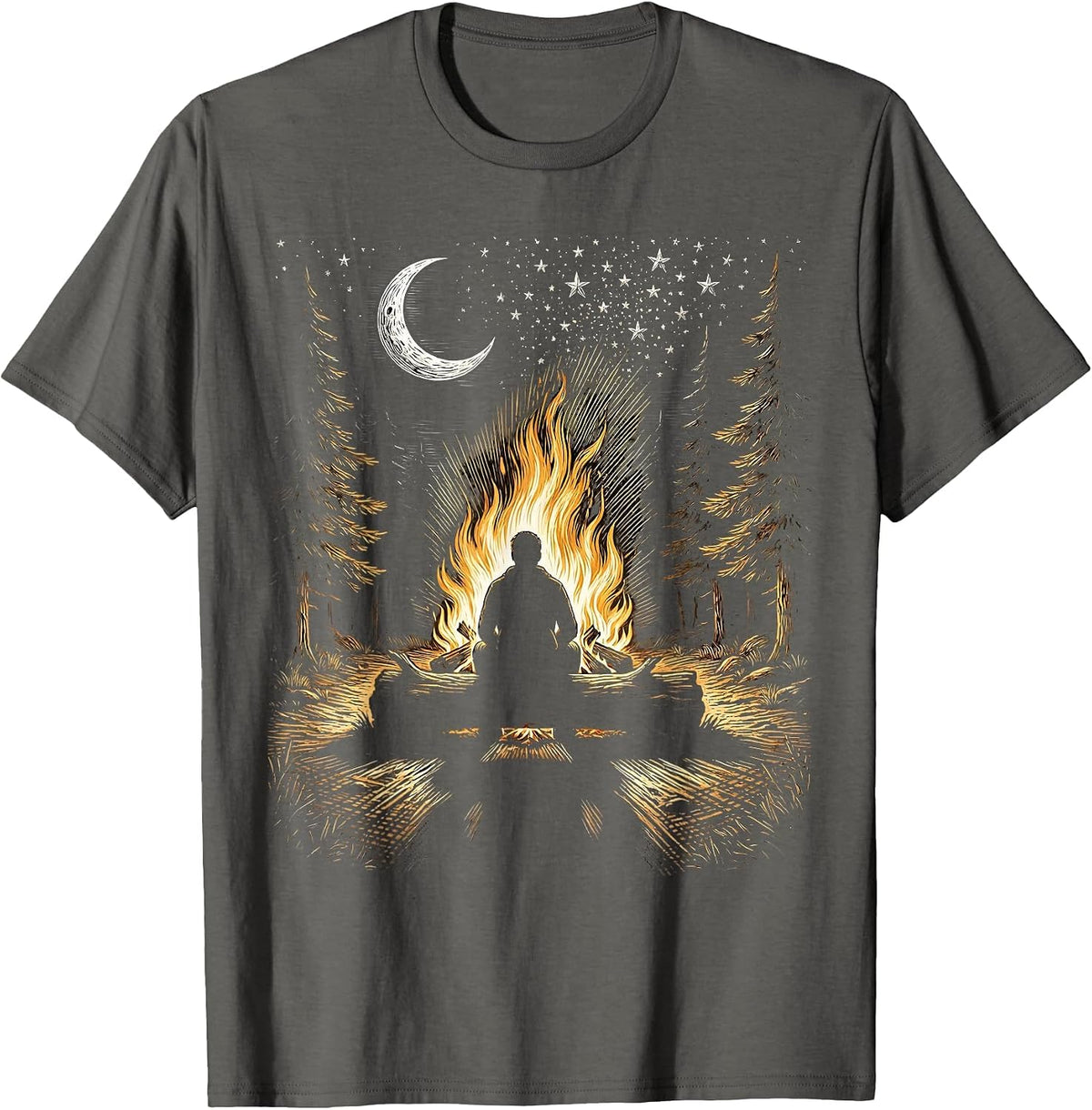 Campfire Under the Stars Freedom Graphic Tee T-Shirt - Asphalt Grey