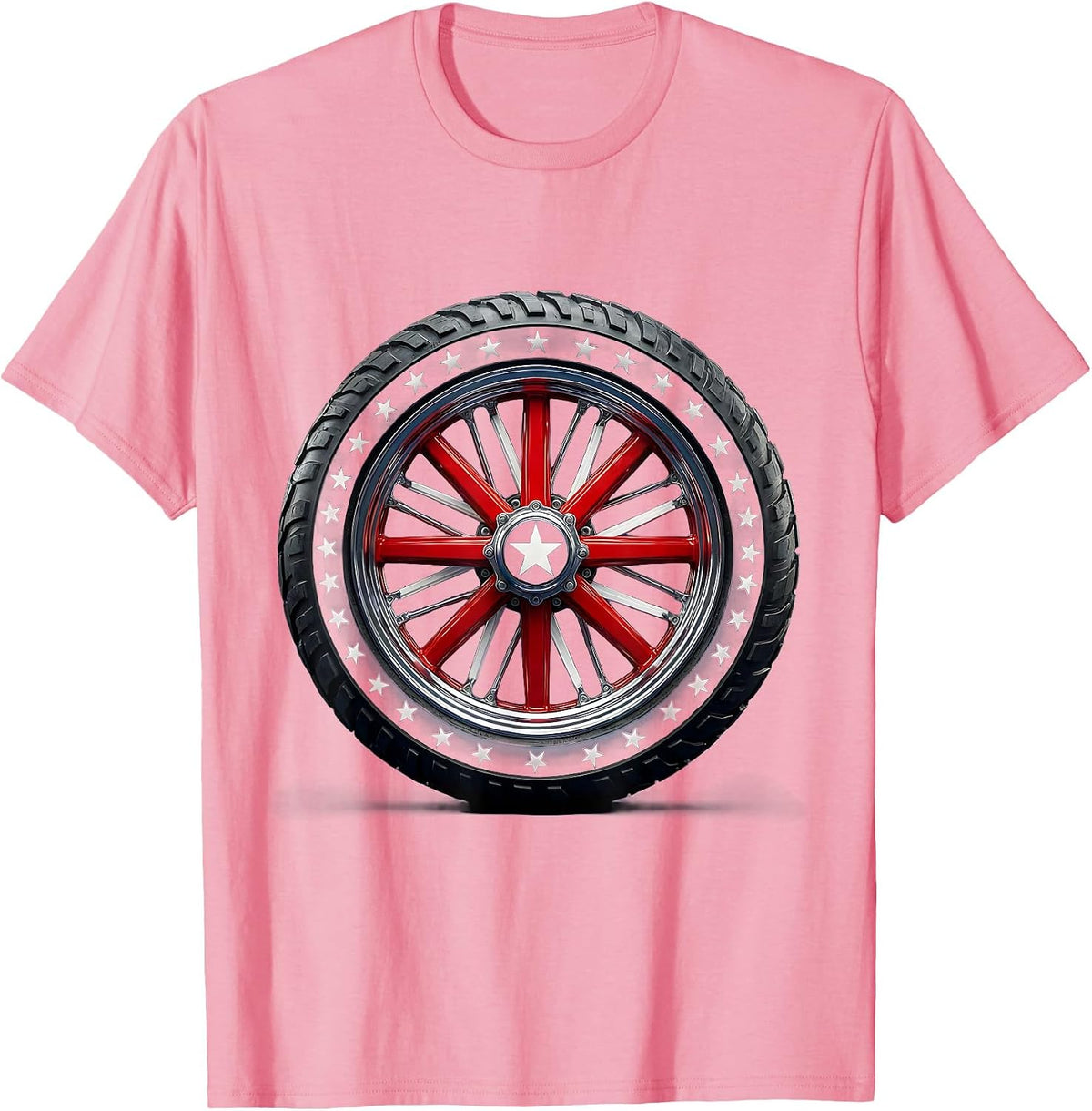 Men's American Flag Motorcycle Wheel Patriotic Design T-Shirt - Pink