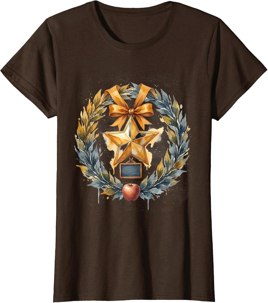 Women's Special Education Teacher Star Medal Chalkboard Gift T-Shirt - Brown