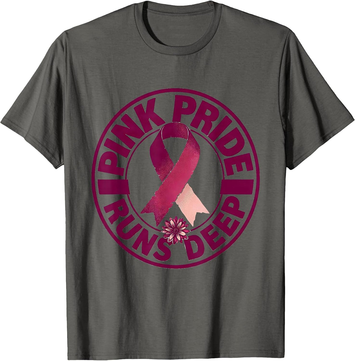 Pink Pride Runs Deep Breast Cancer Awareness T-Shirt - Asphalt Grey