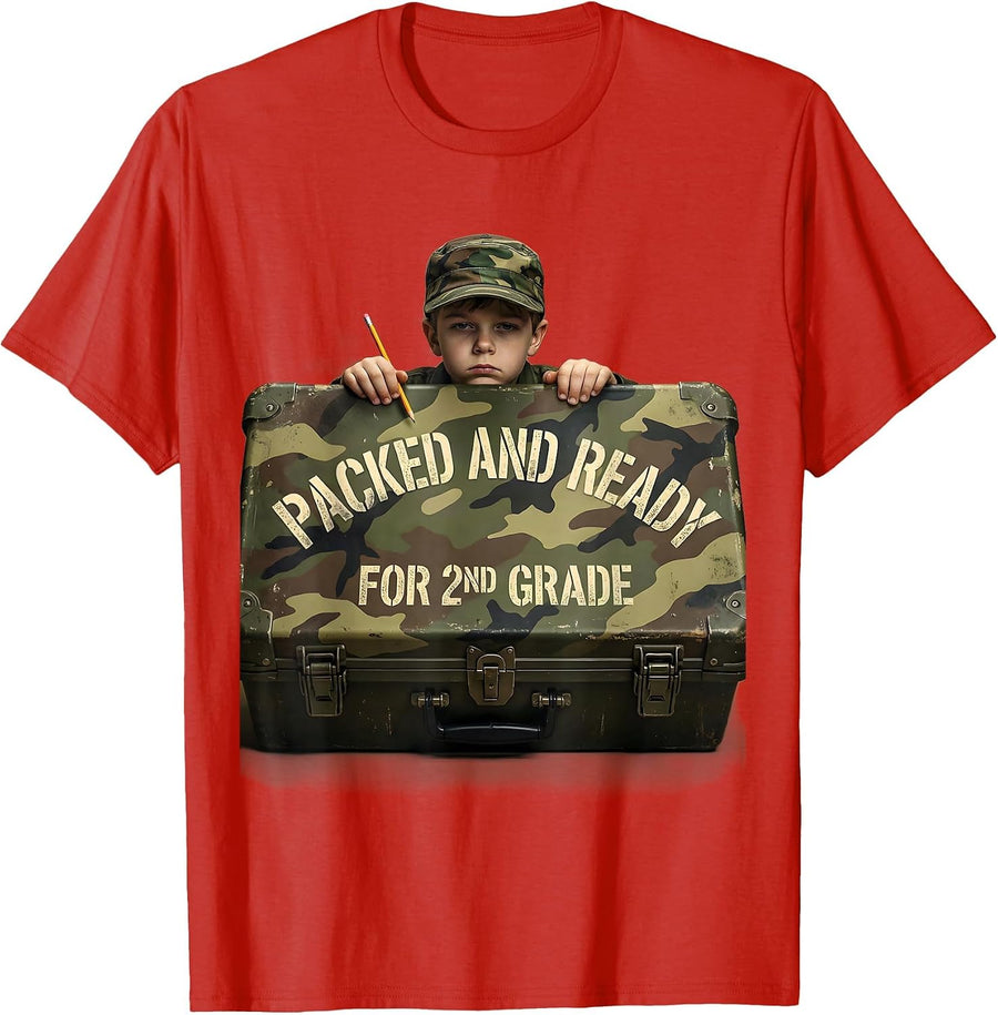 Men's Packed And Ready For 2nd Grade Vintage Camo Back To School T-Shirt - Red
