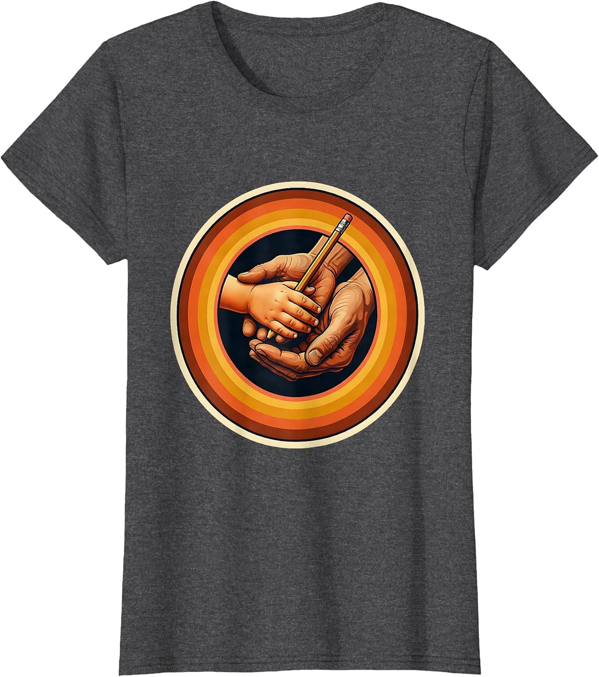 Women's Sped Teacher Guiding Hands Learning Illustration T-Shirt - Dark Heather Grey