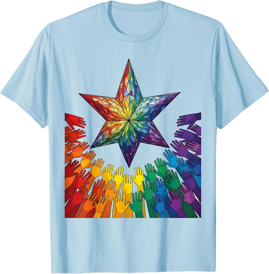 Men's Autism Awareness Hands Reaching for a Star T-Shirt - Baby Blue