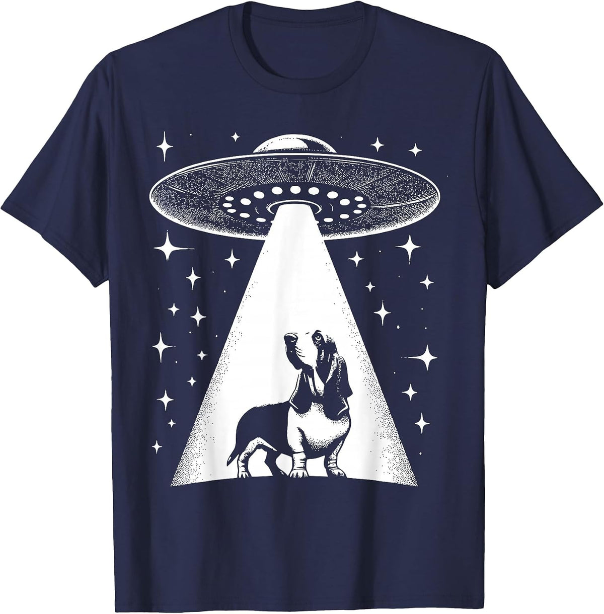 Basset Hound Mom Dad Dog - Funny Alien UFO T-Shirt - Navy Blue