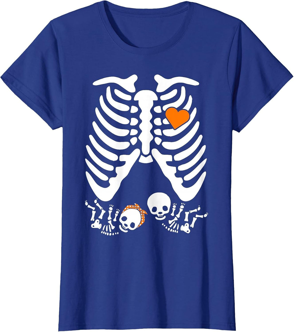 Halloween Pregnancy Announcement Costume, Twin Mom Skeleton T-Shirt - Royal Blue