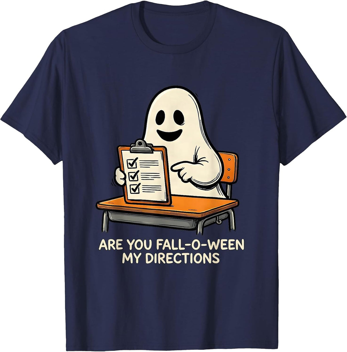 Men's Are You Fall-O-Ween My Directions Funny Teacher Halloween T-Shirt - Navy Blue