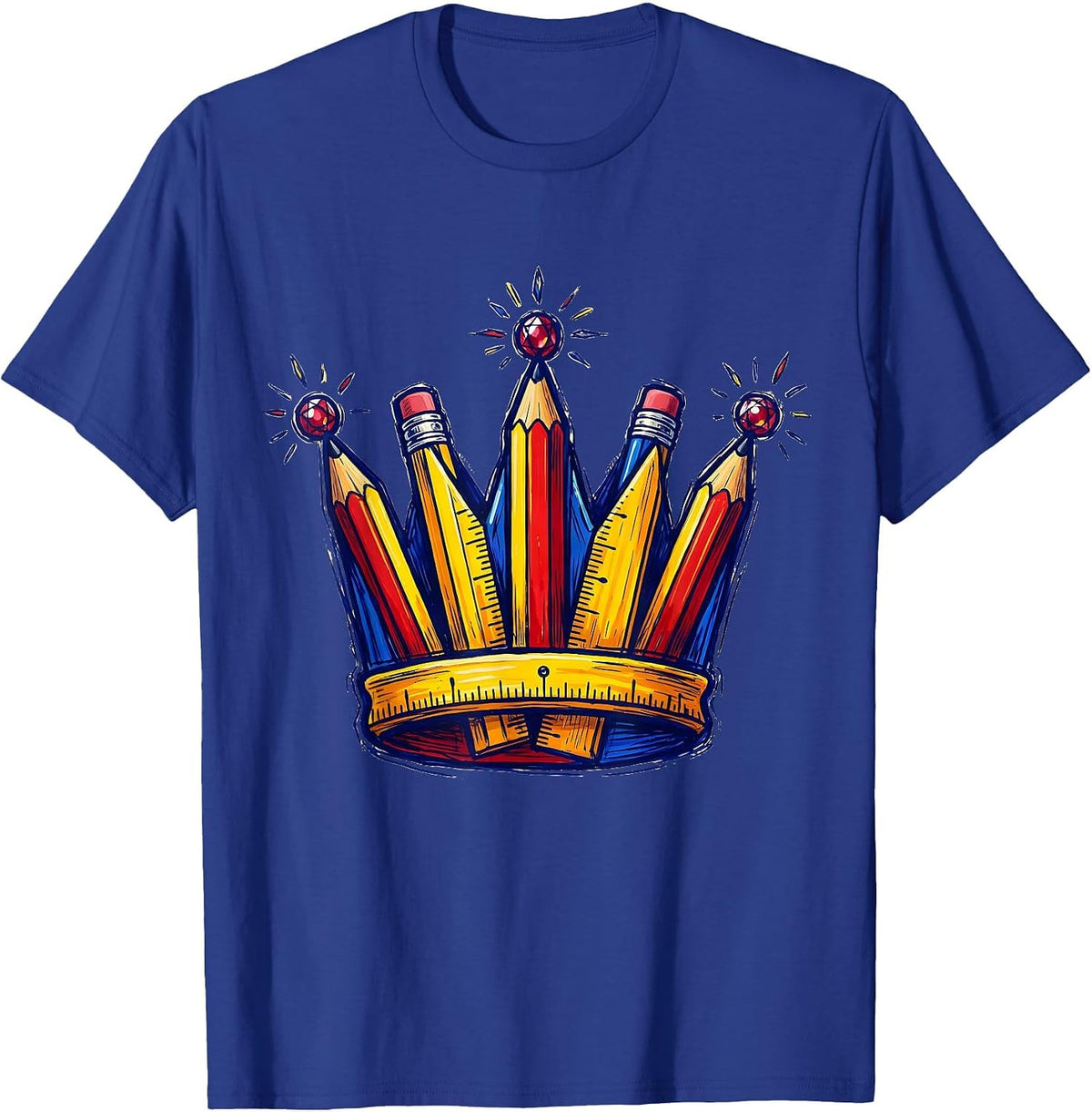 Special Education Teacher Colorful Pencil Crown T-Shirt - Royal Blue