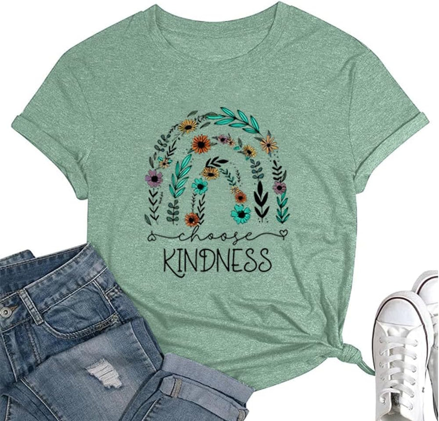 Kindness Shirts for Women Teacher Casual Short Sleeve Graphic Tee Top - Pale Green