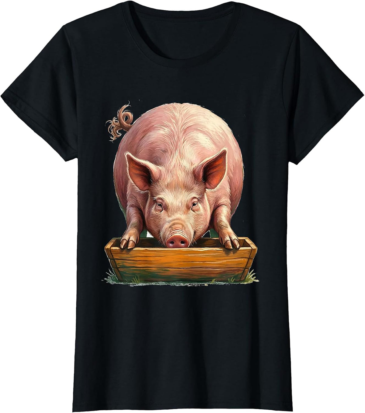 Content Pig Storybook Farm Animal Lover Humor T-Shirt - Black