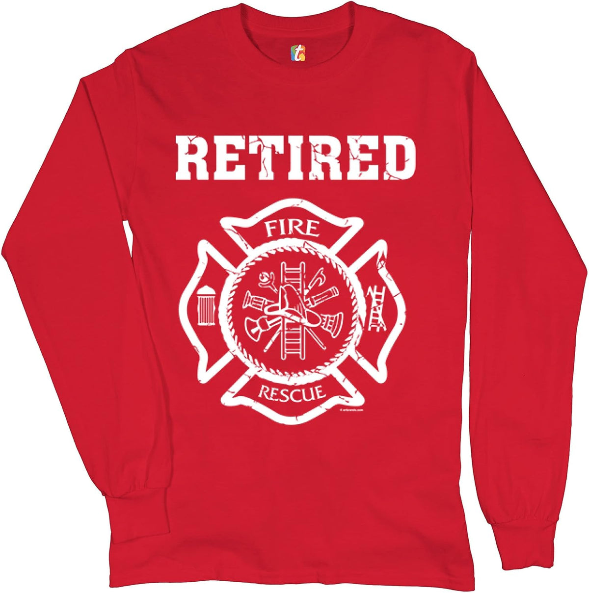 Retired Firefighter Badge Long Sleeve T-Shirt Fire and Rescue Fire Department - Red
