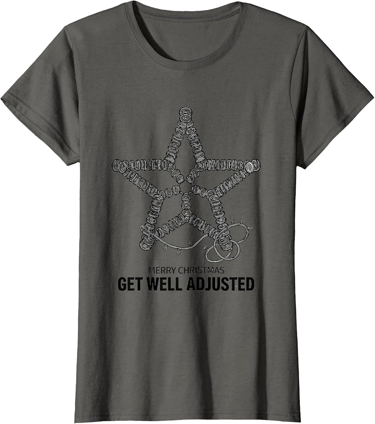 Women's Merry Christmas, Get Well Adjusted Funny Chiropractor T-Shirt - Asphalt Grey