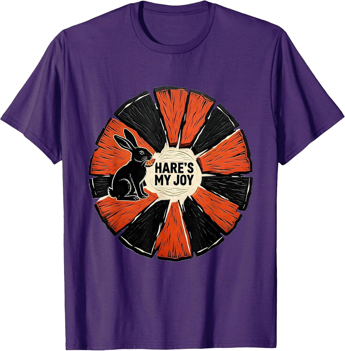 Hare's My Joy Funny Bunny Lover Linocut Animal Humor T-Shirt - Purple