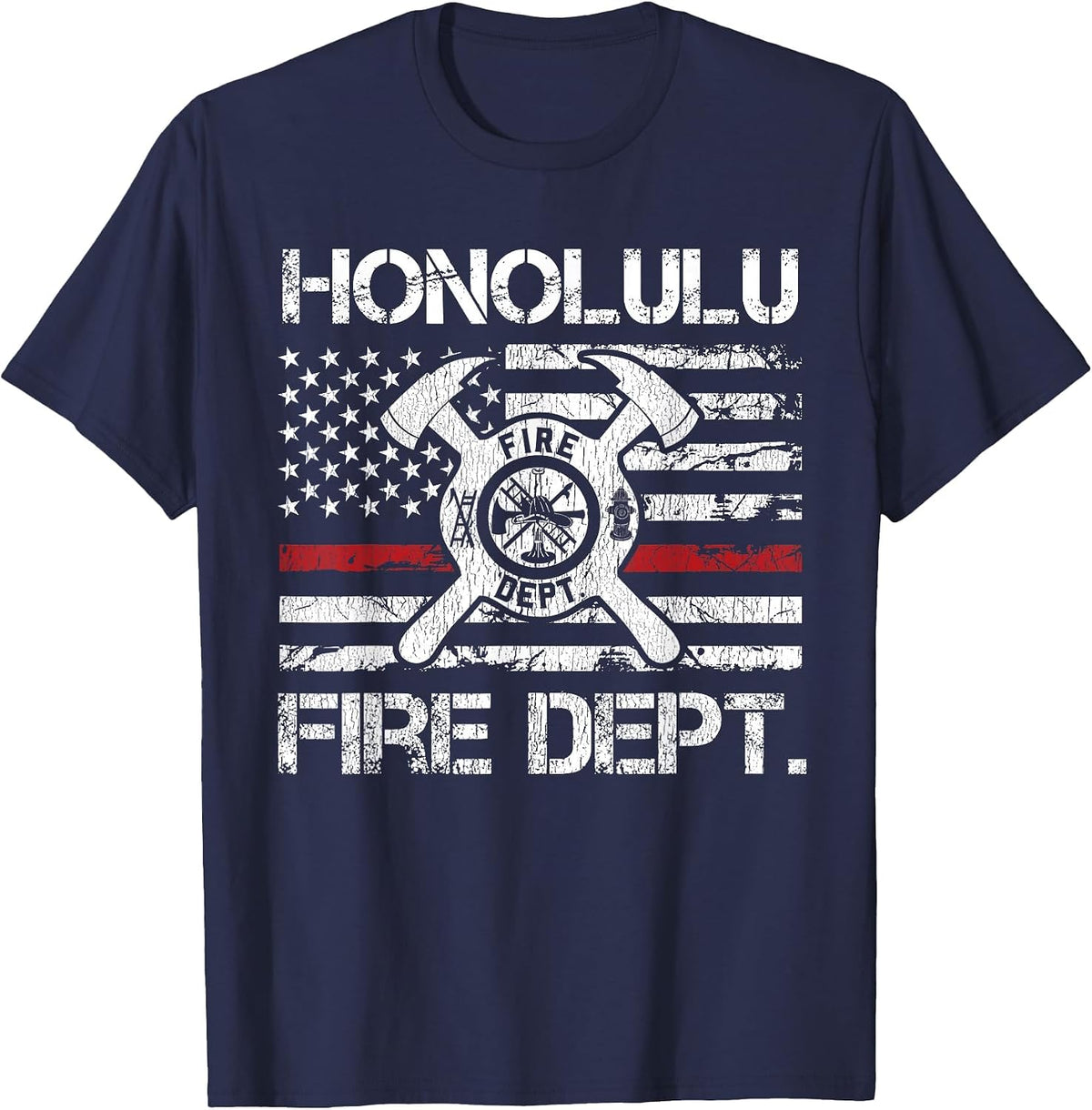 Honolulu Hawaii Fire Department Thin Red Line Fireman T-Shirt - Navy Blue