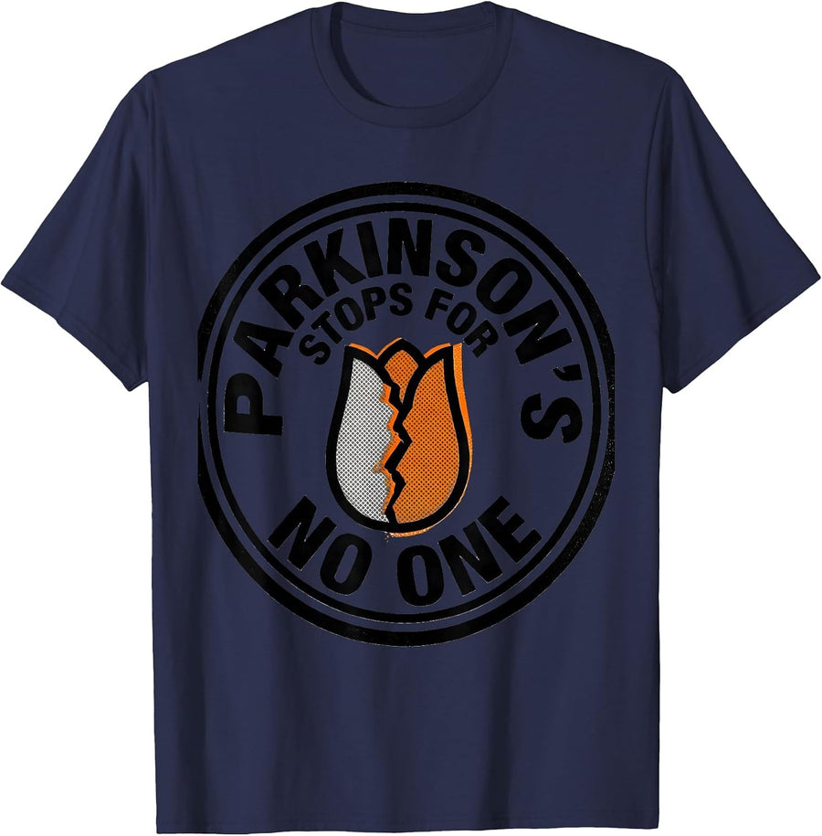 Parkinson's Stops For No One Awareness Support Defiant Humor T-Shirt - Navy Blue