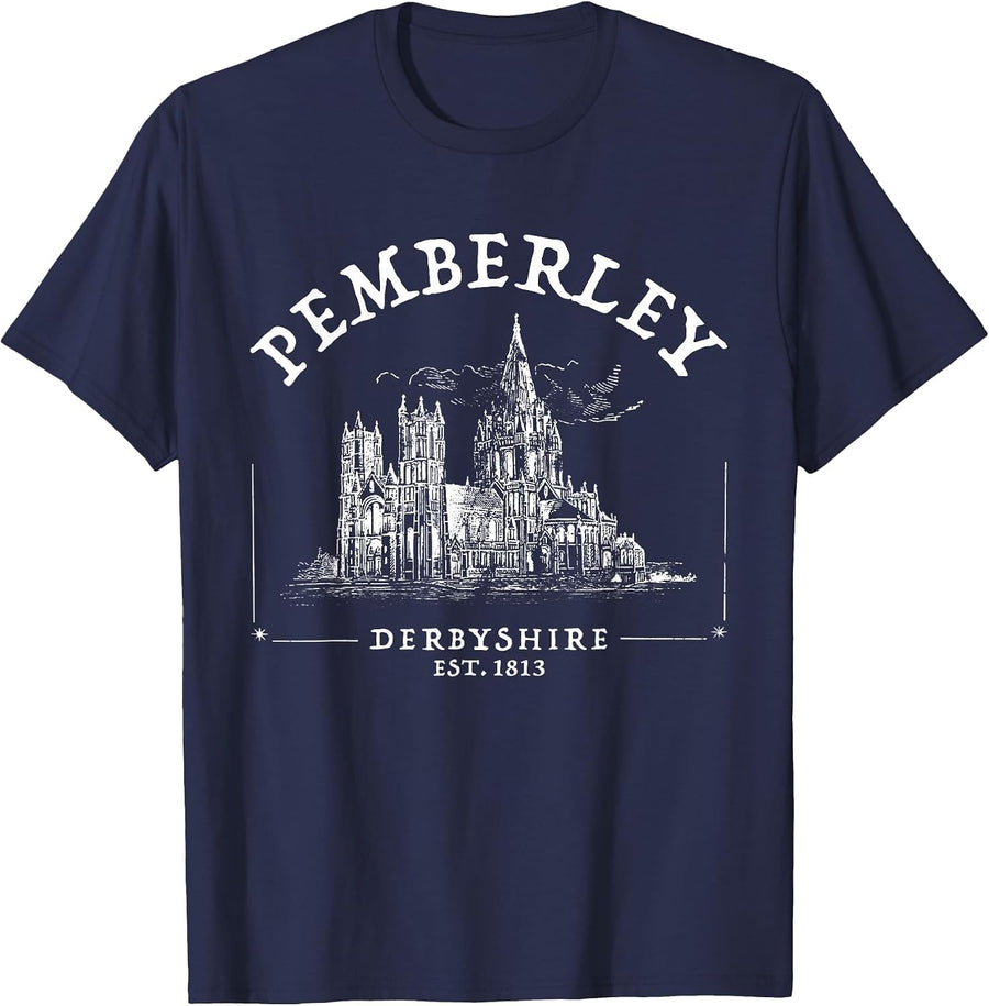 Pemberley Derbyshire 1813 - Pride and Prejudice Jane Austen T-Shirt - Navy Blue