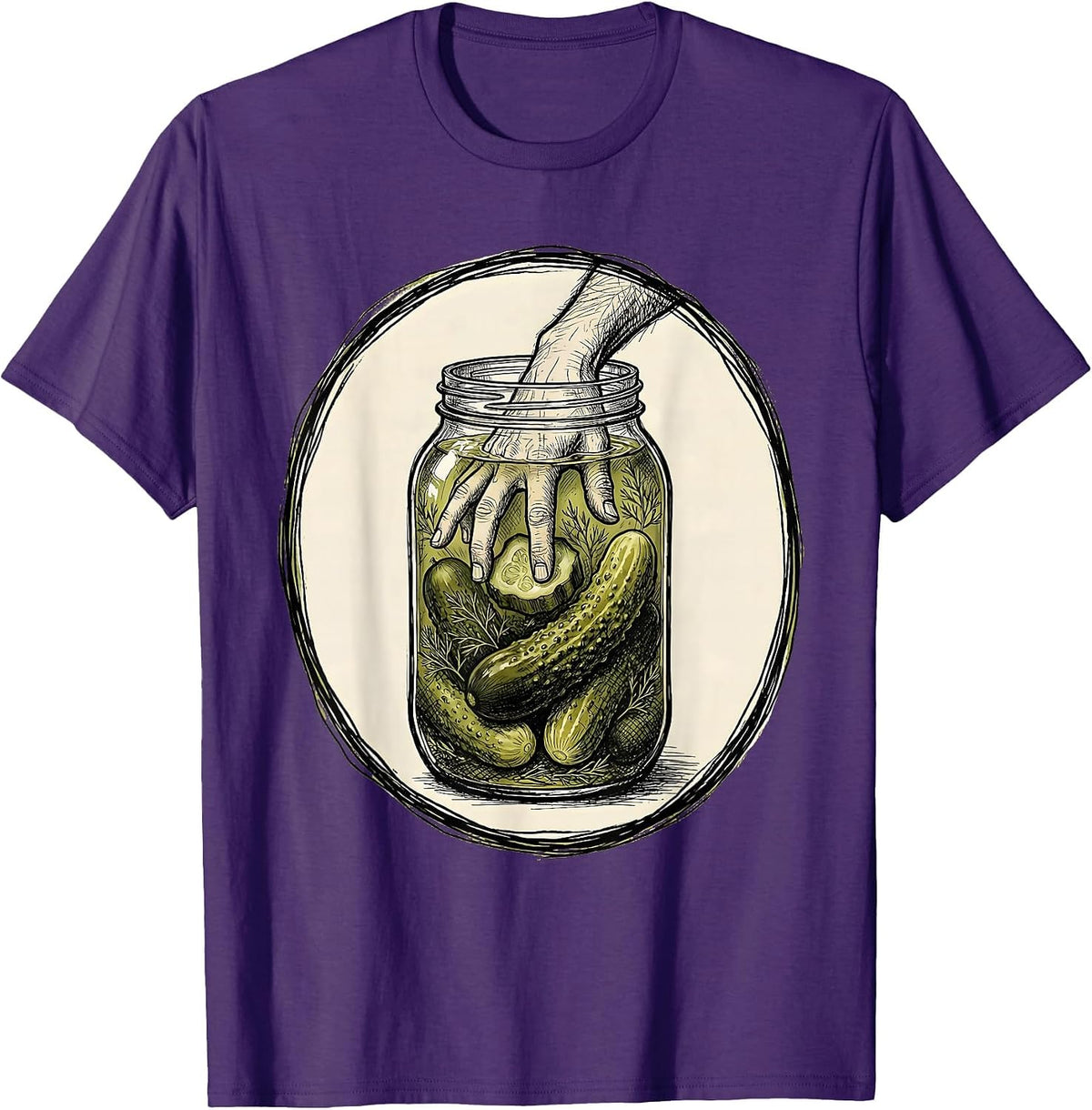 Hand in the Pickle Jar Funny Snack Graphic T-Shirt - Purple