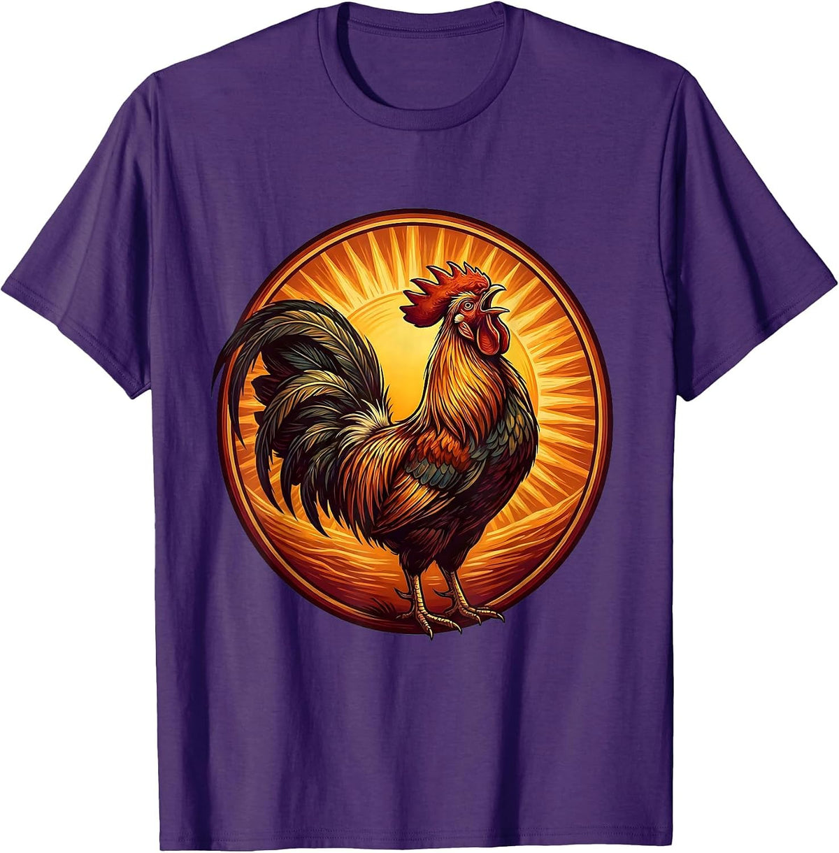 Men's Rooster Crowing at Sunrise Graphic Design T-Shirt - Purple