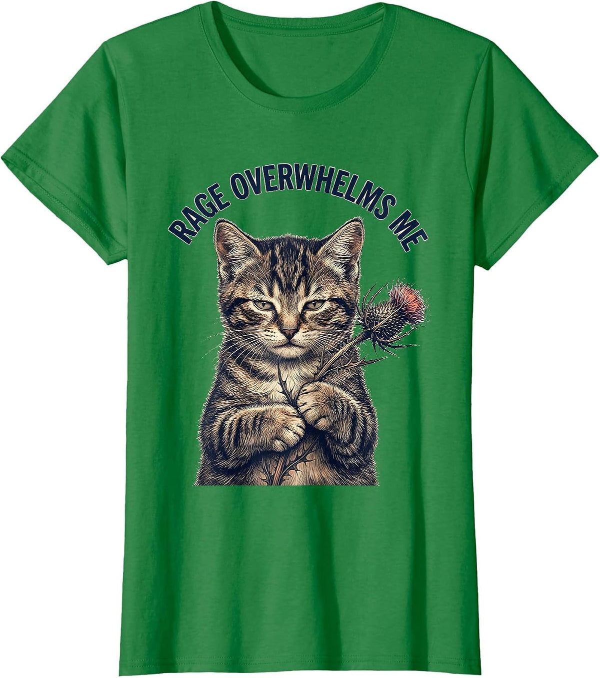 Rage Overwhelms Me Funny Silly Staring Cat Meme Kitten Humor T-Shirt - Kelly Green