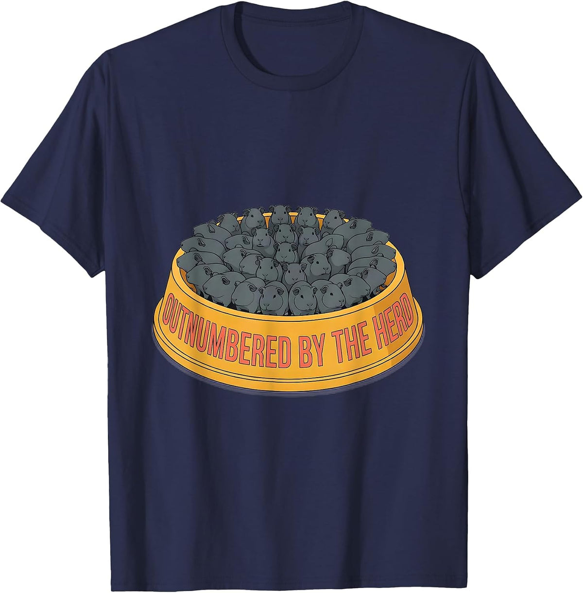 Outnumbered By The Herd Funny Guinea Pig Owner Pet Lover T-Shirt - Navy Blue
