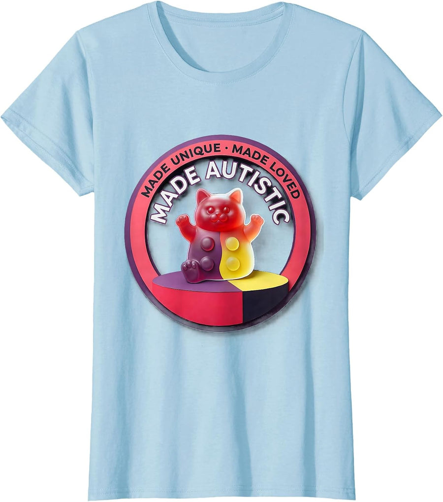 Women's Made Unique, Made Loved, Made Autistic Funny Autism T-Shirt - Baby Blue