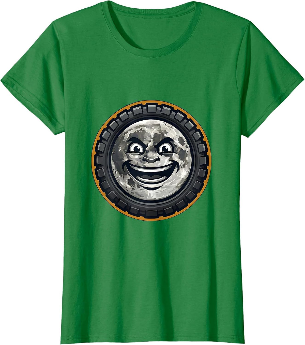 Women's Moon Motorcycle Tire Tread Graphic Design T-Shirt - Kelly Green