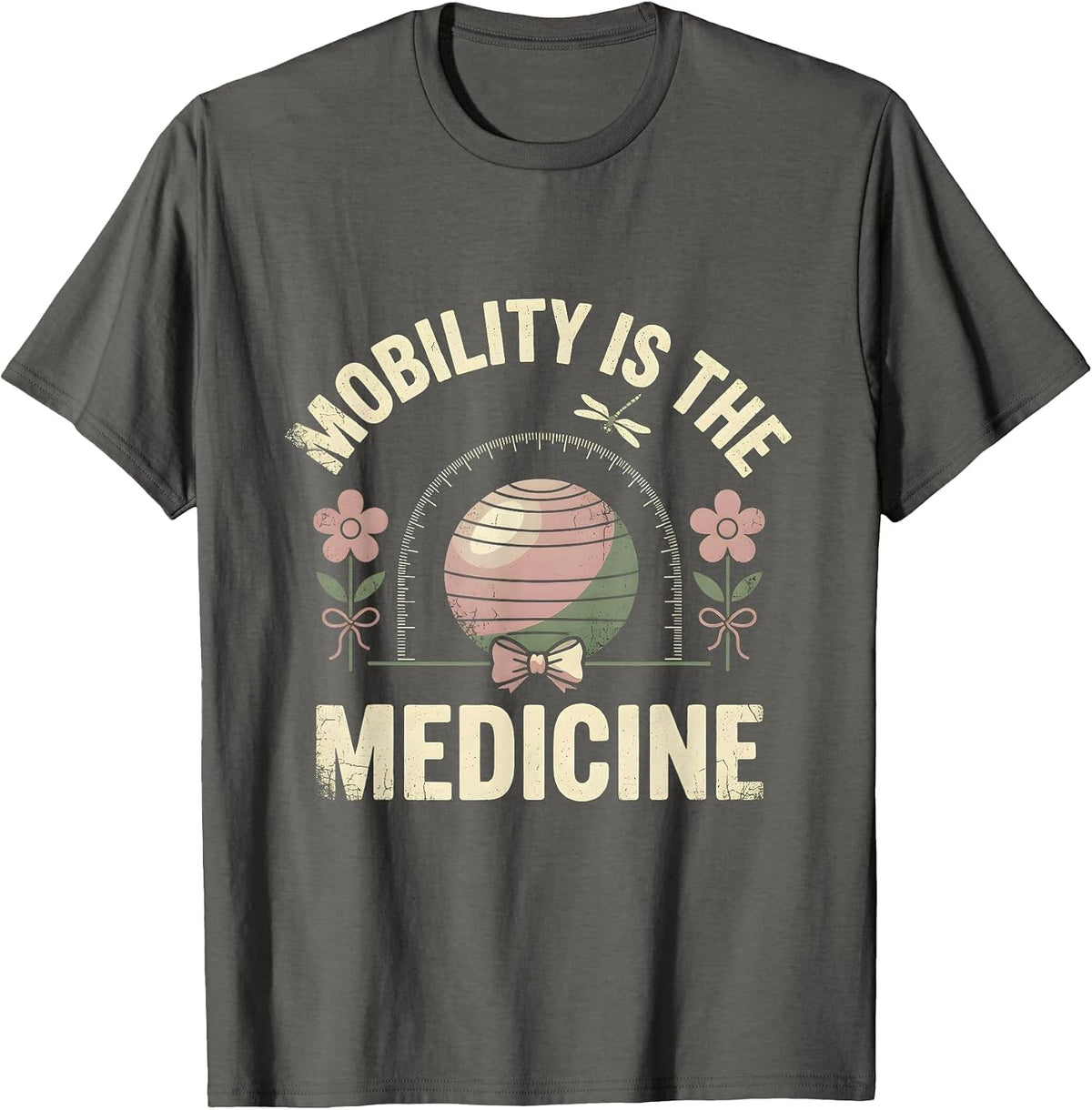 Mobility Is The Medicine Floral Boho Physical Therapy PT T-Shirt - Asphalt Grey